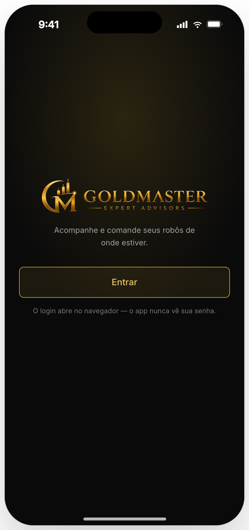 GoldMaster app sign-in screen with the brand